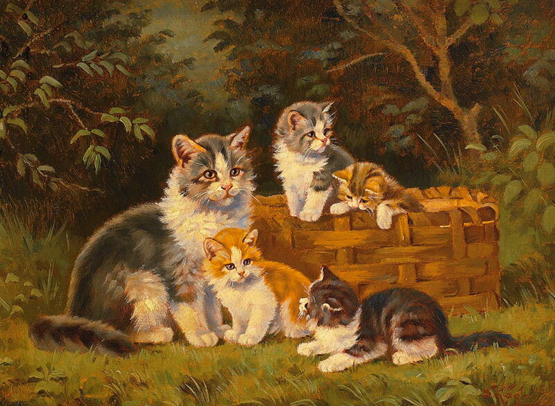 Kittens in a Basket — Green, Serene