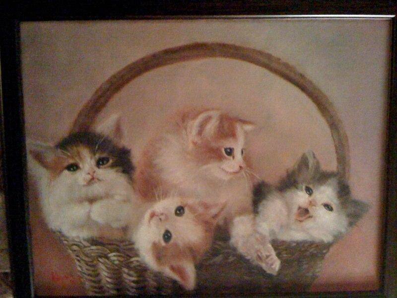 kittens in a basket painting