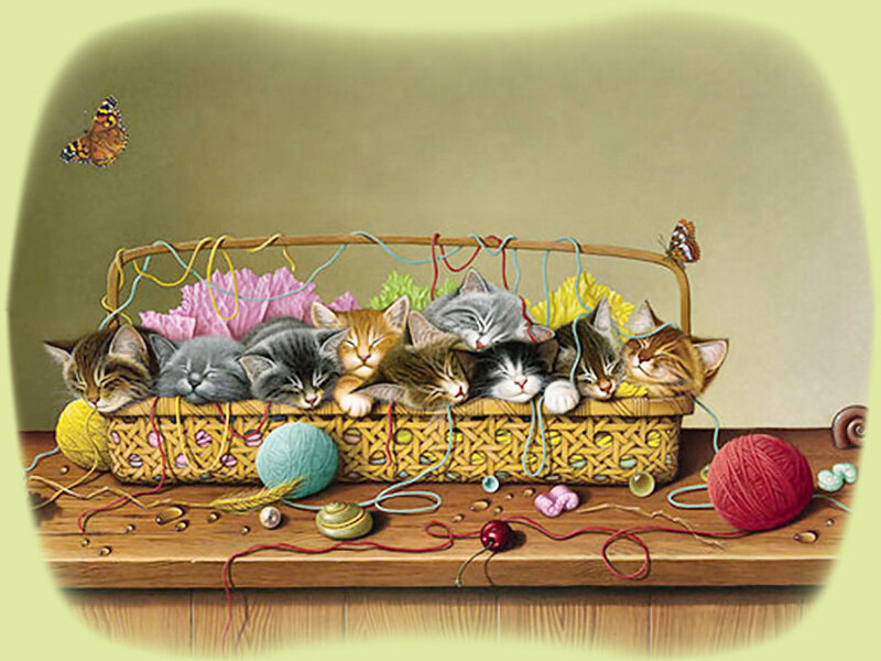 Kittens in a Basket — Yellow