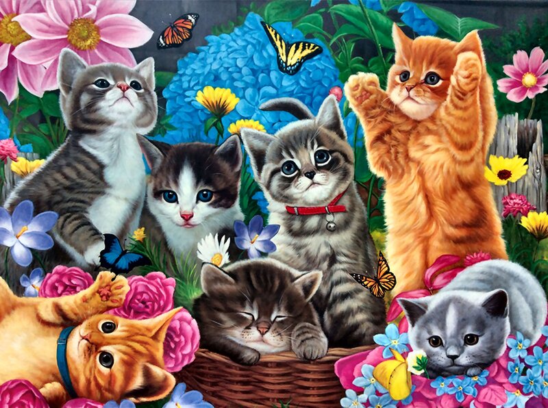 Kittens in a Garden — Pink