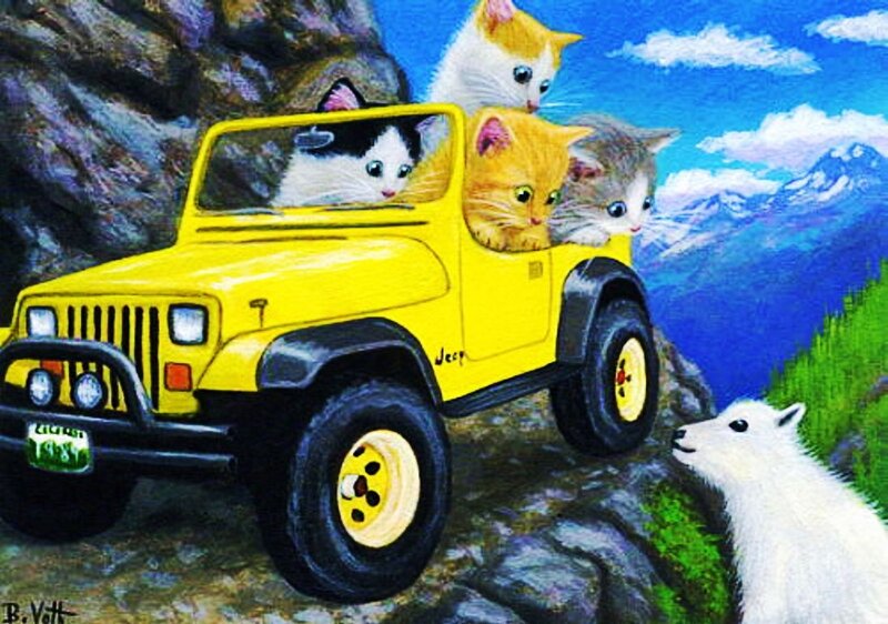 Kittens in a Jeep