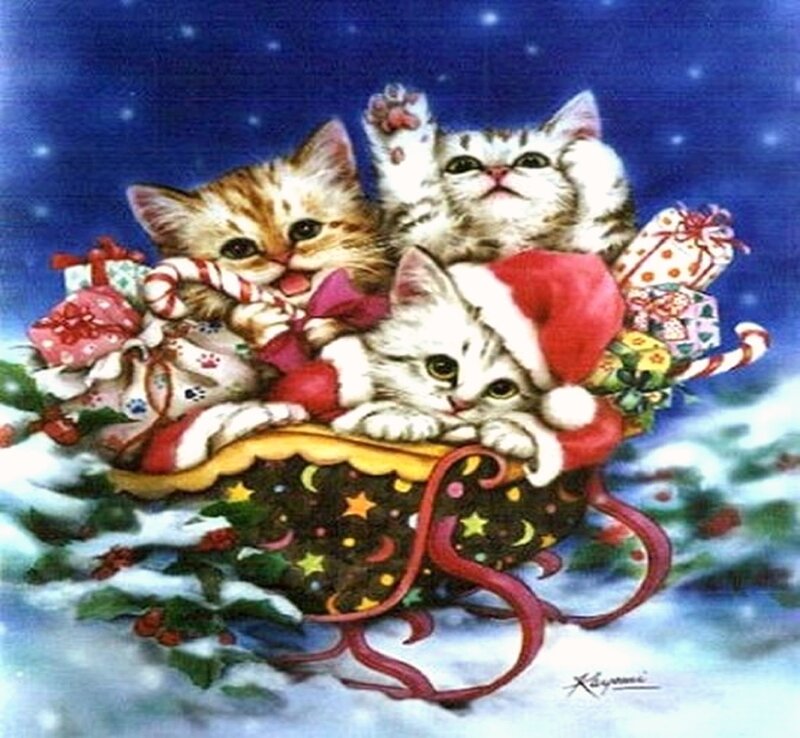 Kittens in a Sleigh — Blue