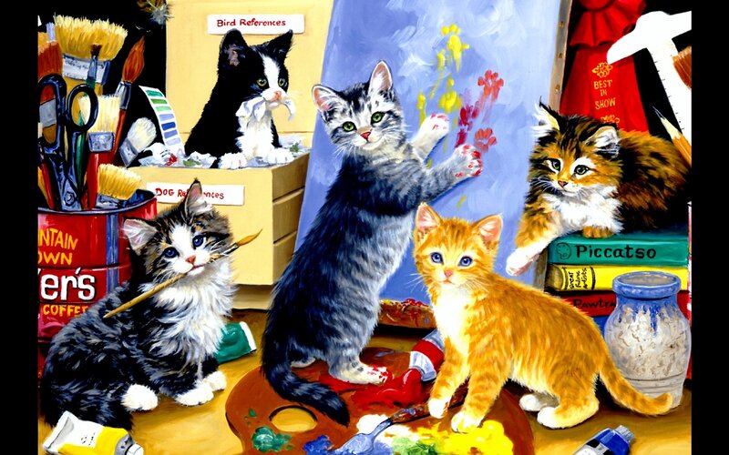 kittens in an art studio