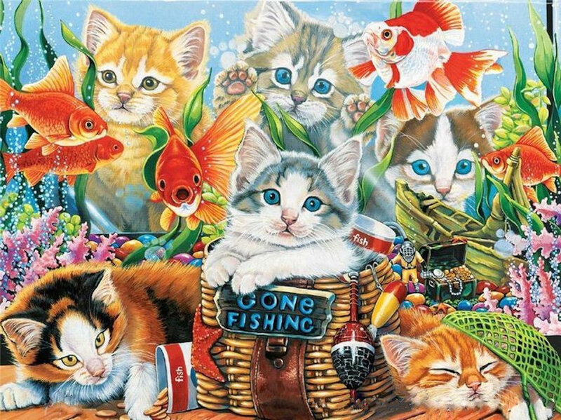 Kittens in Aquarium — Blue, Playful