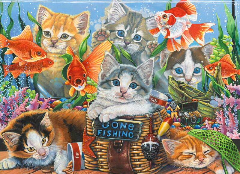 Kittens in Aquarium — Blue