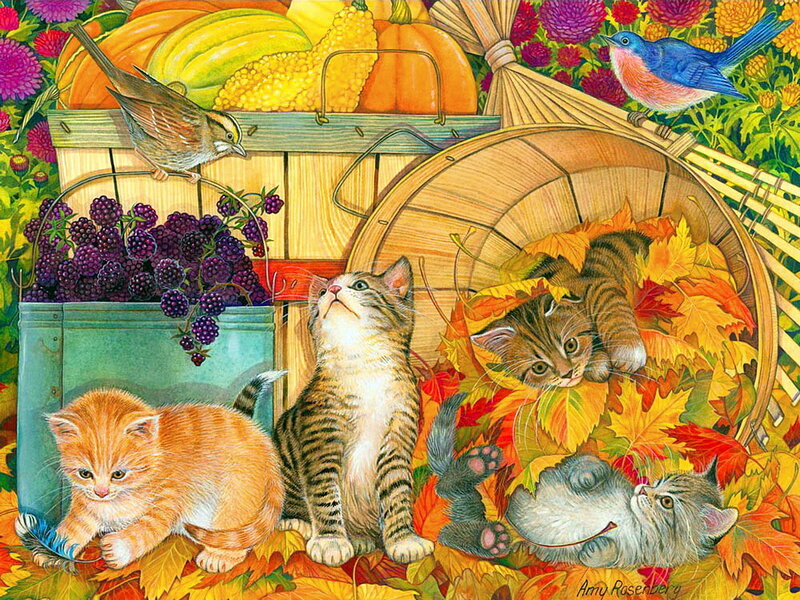 Kittens in Autumn Leaves
