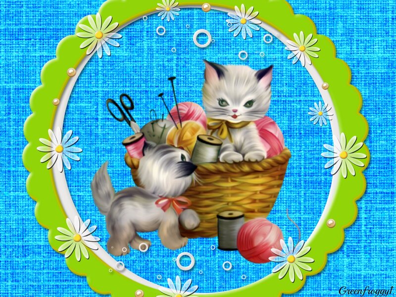 Kittens in Basket — Blue