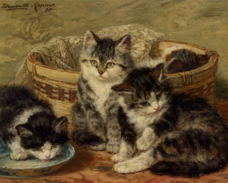 Kittens in Basket — Brown, Calm