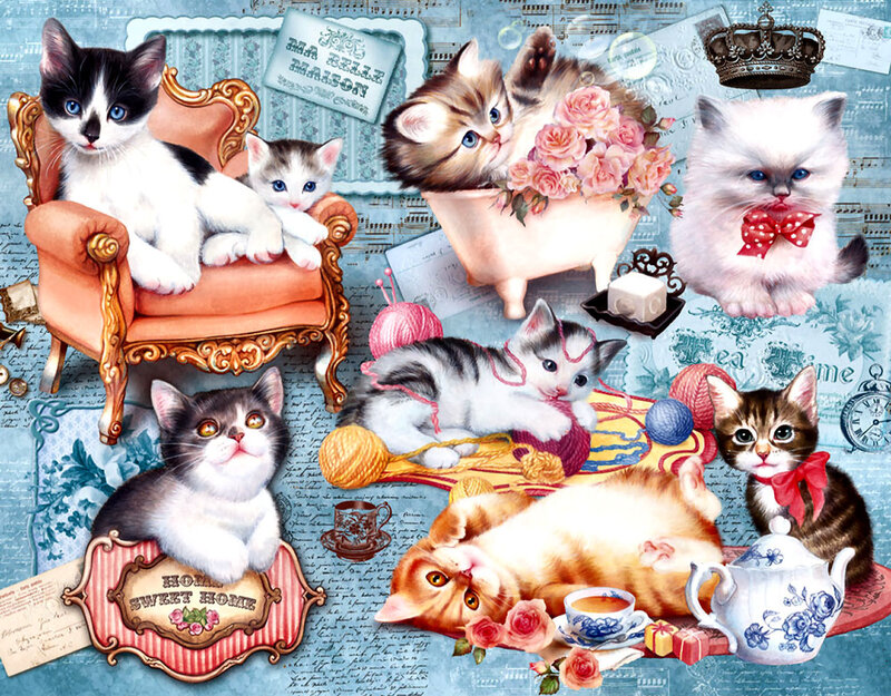 Kittens in Collage — Blue