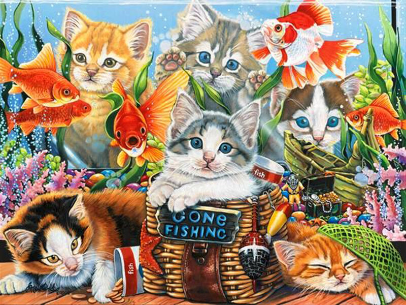 Kittens in Fishing Basket