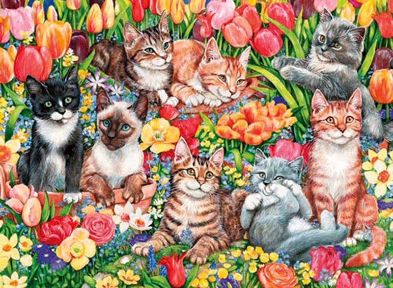 Kittens in Flowers — Red