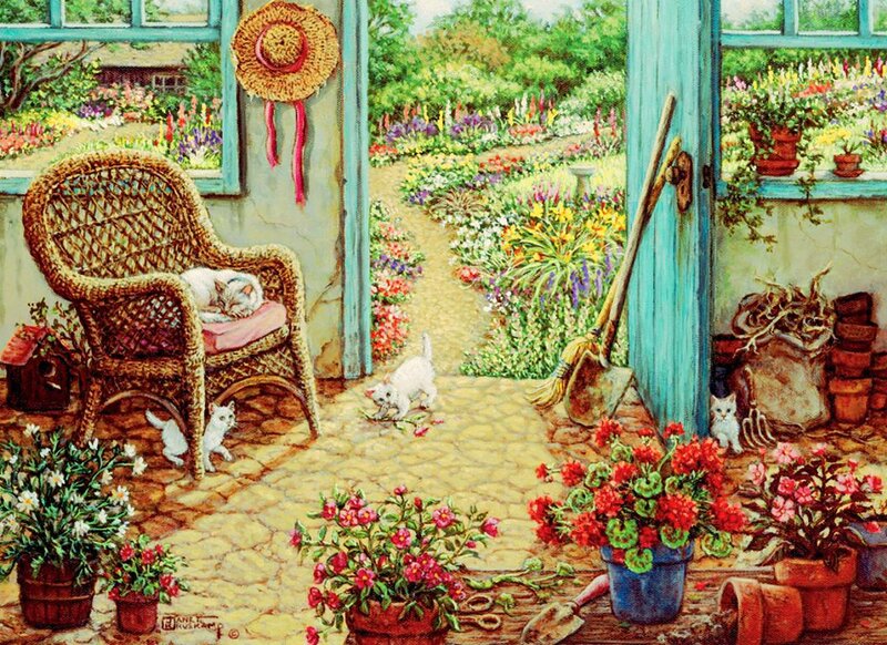 Kittens in Garden — Green, Serene, Afternoon