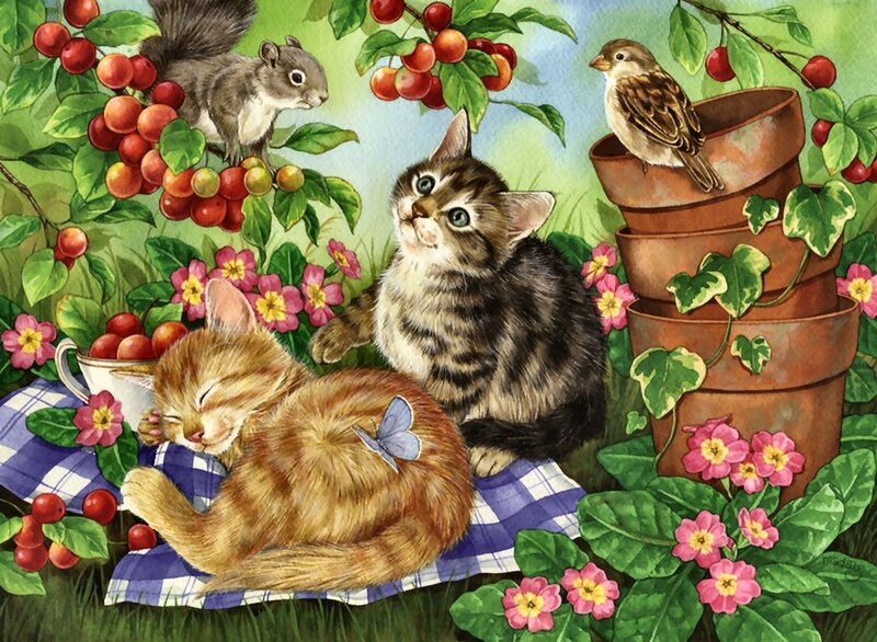Kittens in Garden — Green, Serene, Spring