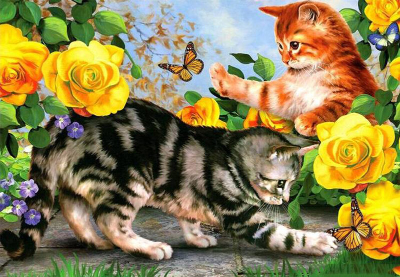 Kittens in Garden — Yellow