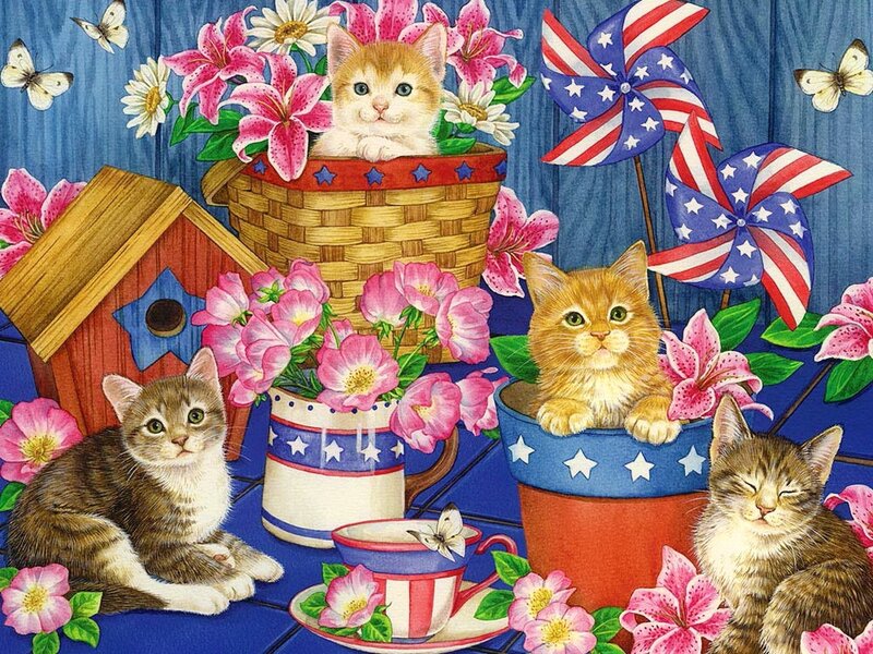 Kittens in Patriotic Setting