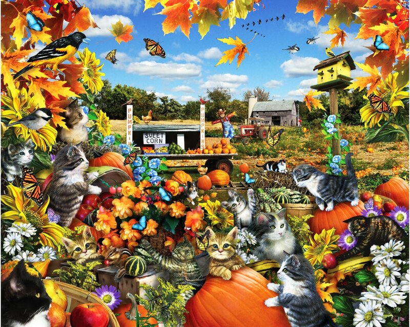 Kittens in Pumpkin Patch — Orange