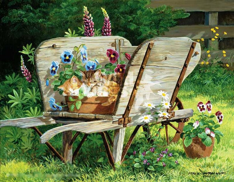Kittens in Wheelbarrow — Green