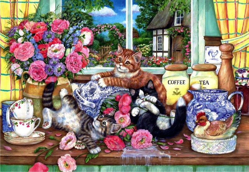 Kittens on a Windowsill — Pink