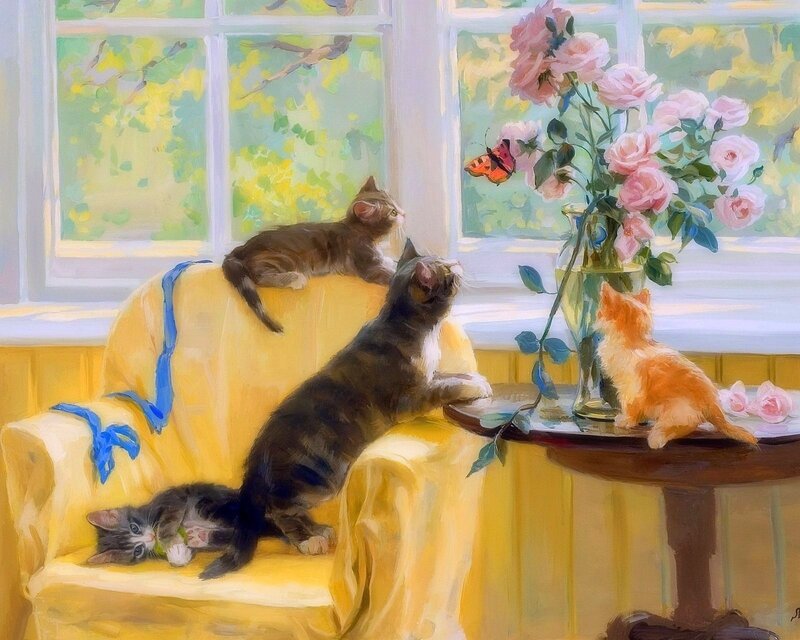 Kittens on Yellow Chair