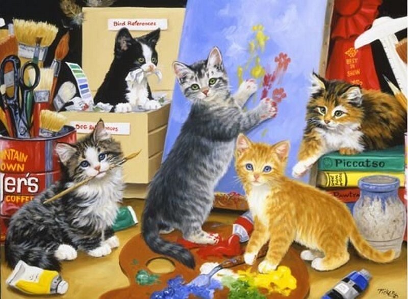 Kittens Painting — Blue