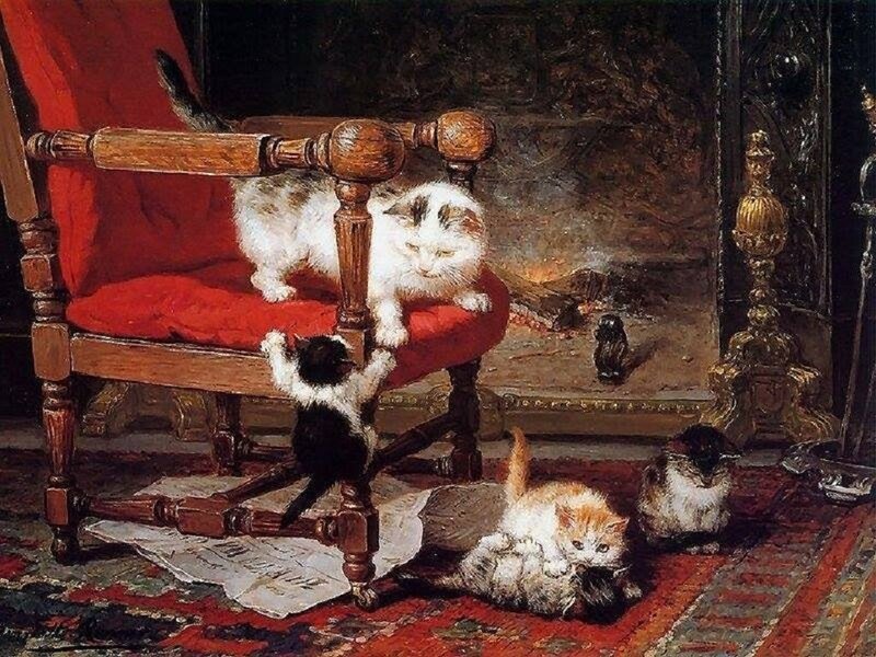 Kittens Playing on Chair