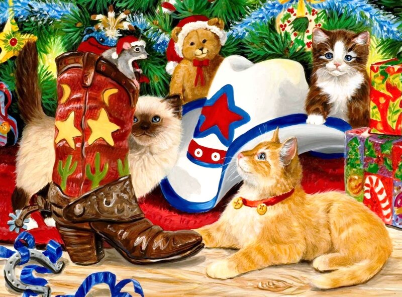 Kittens under Christmas Tree