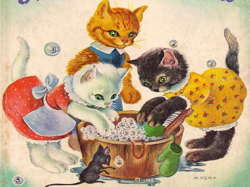 Kittens Washing in a Tub