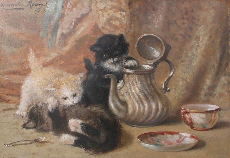 Kittens with a teapot