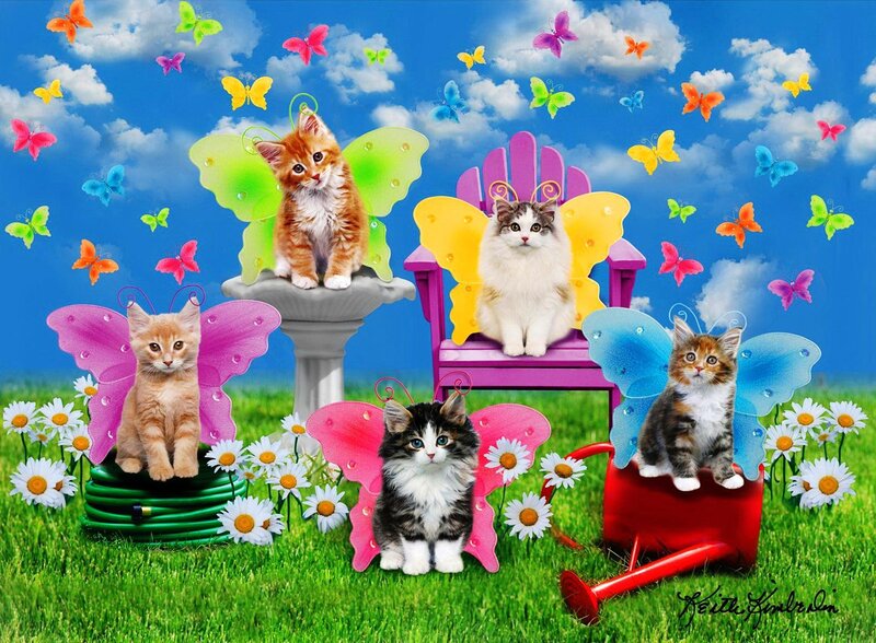 Kittens with Butterfly Wings — Green