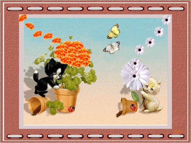 Kittens with Flowers — Orange