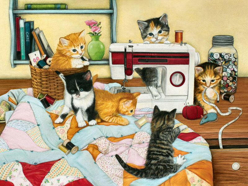 Kittens with Sewing Machine