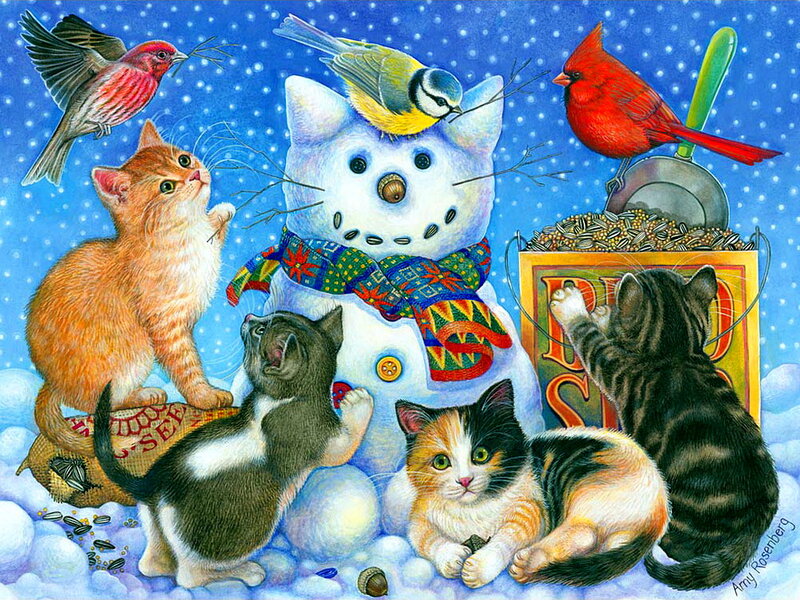 Kittens with Snowman