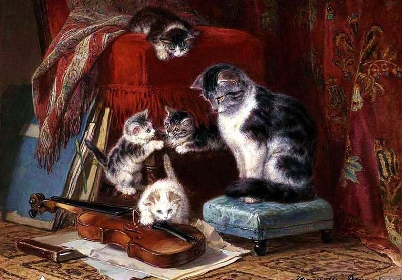 Kittens with Violin — Red