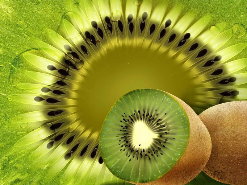 Kiwi fruit slice with radiant background