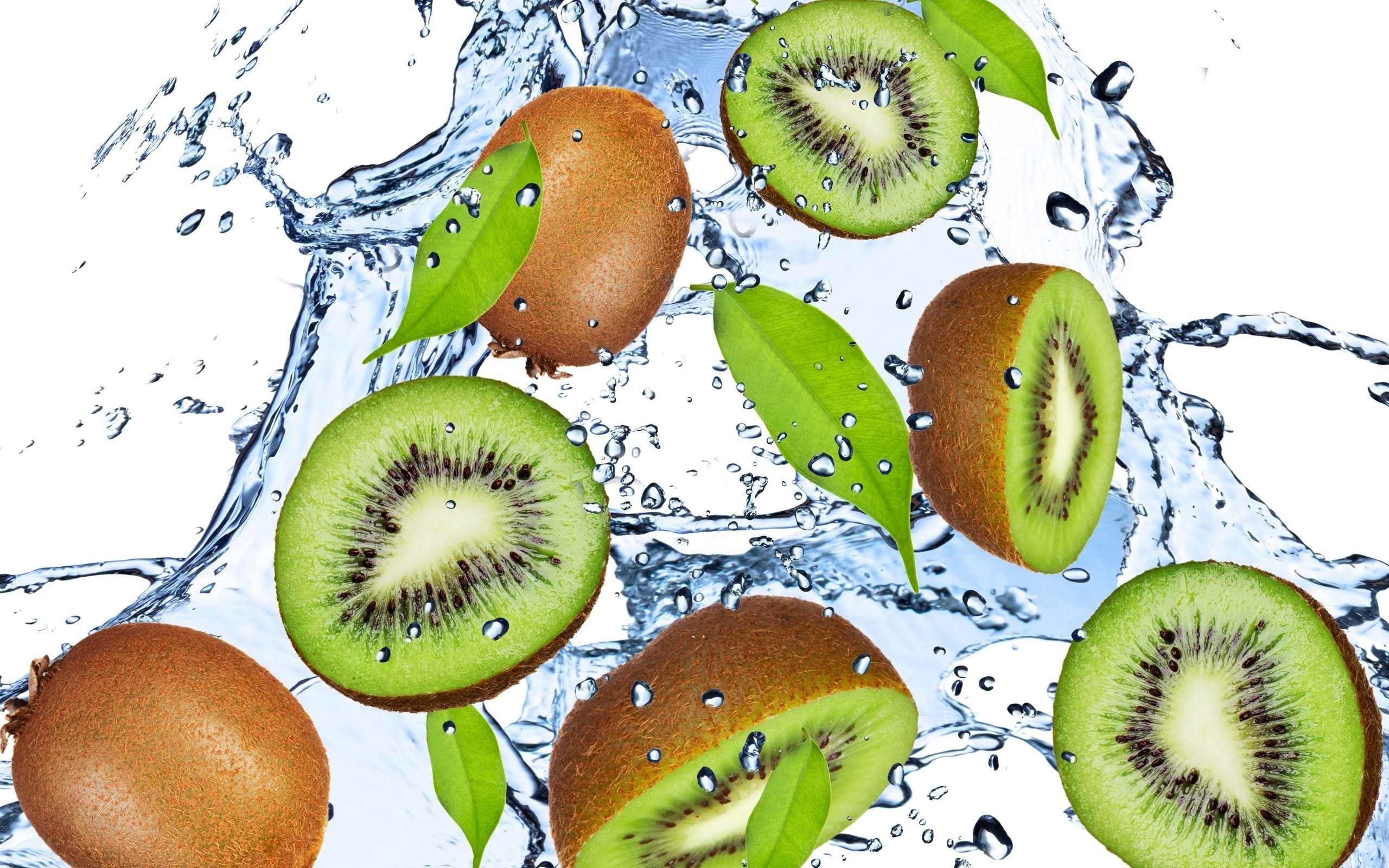 kiwi fruit splashing in water