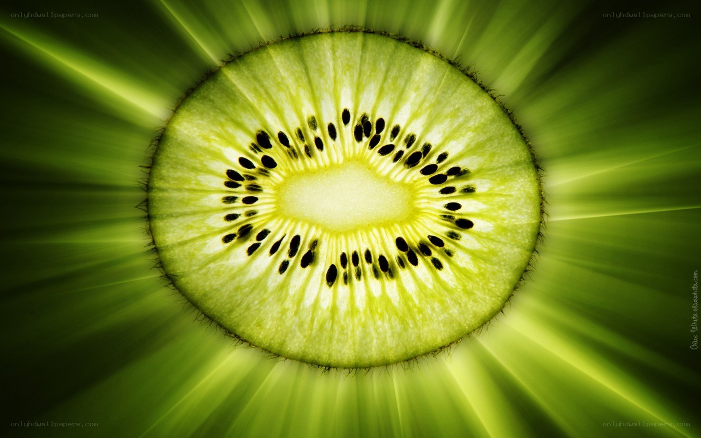 kiwi slice with radiant green background