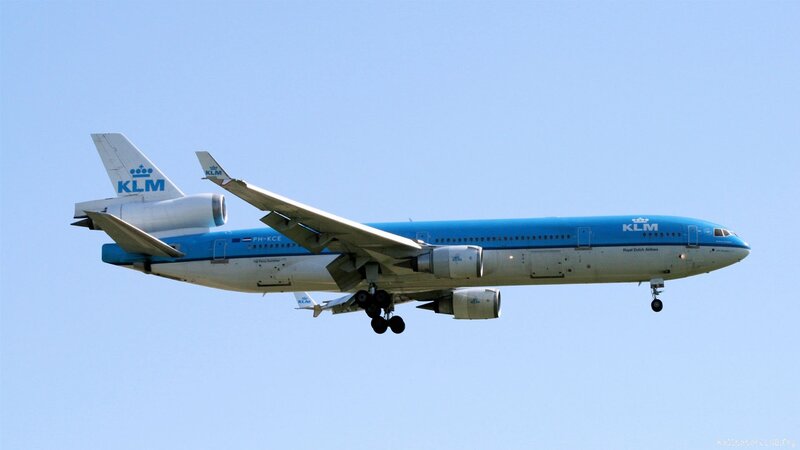 KLM Airplane in Flight — Blue, Calm
