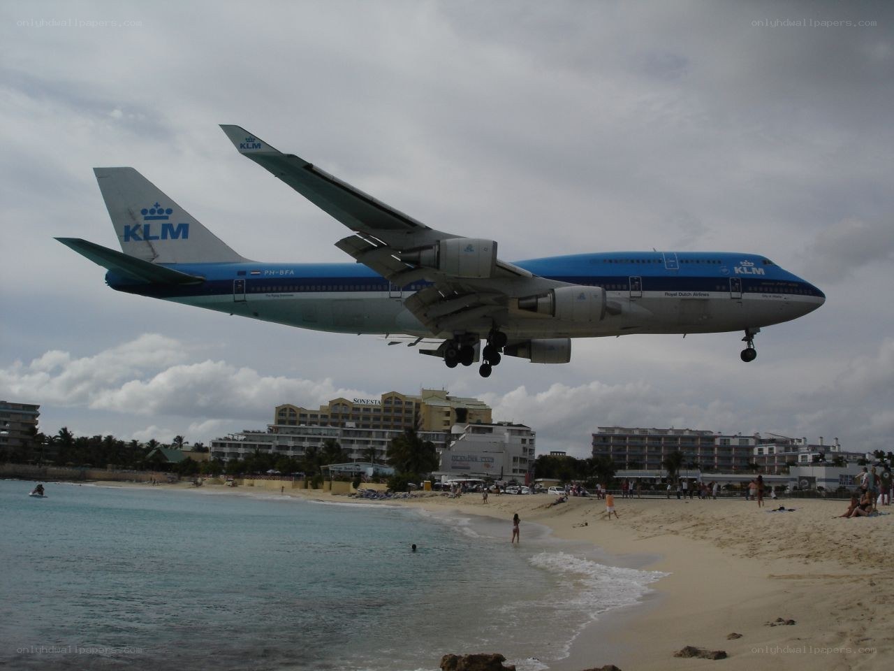 KLM airplane over beach