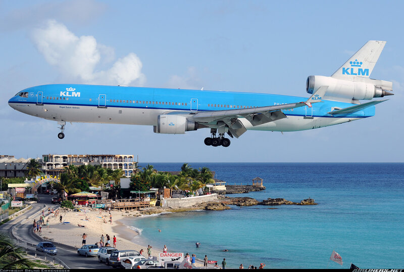 KLM airplane over beach