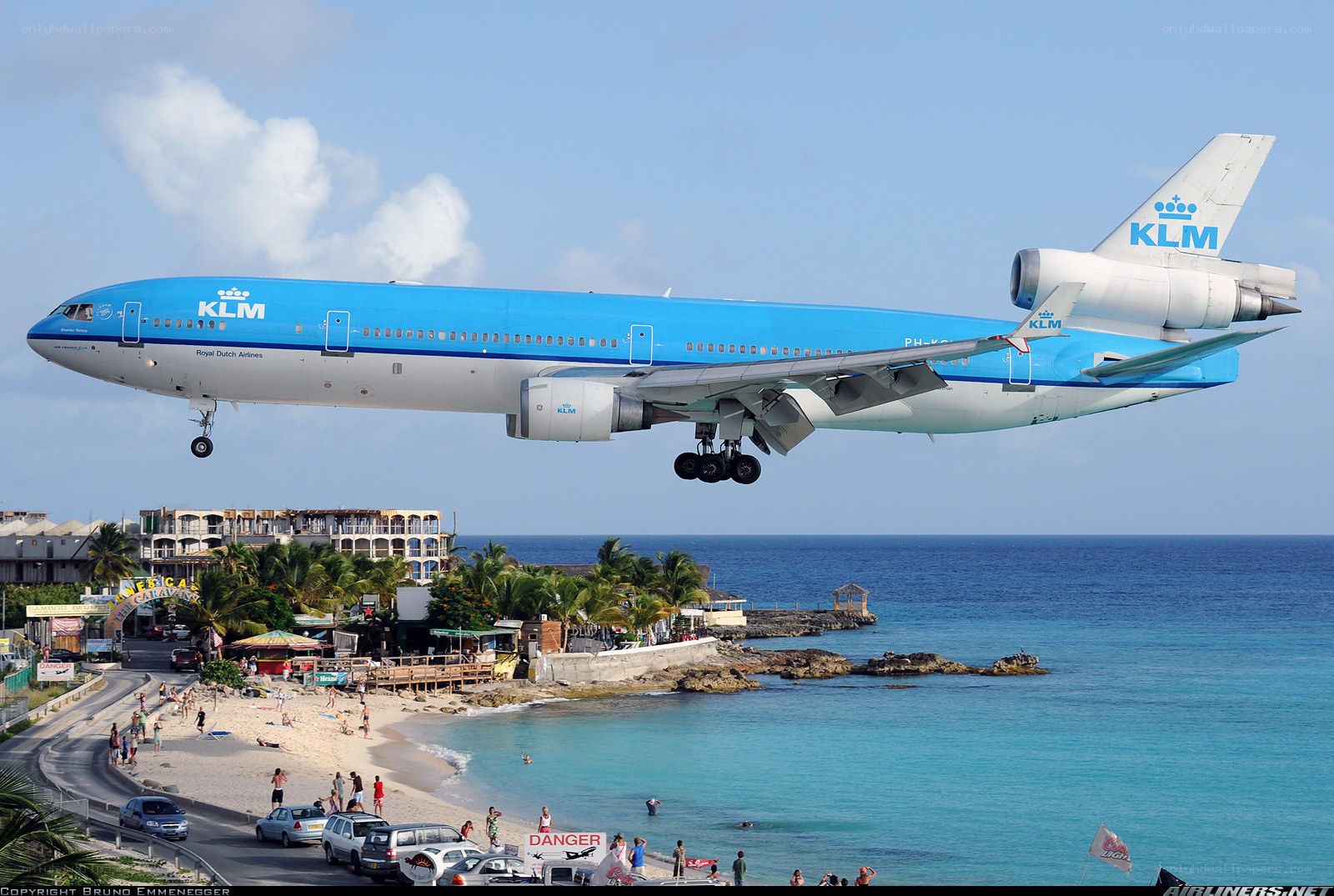 KLM airplane over beach