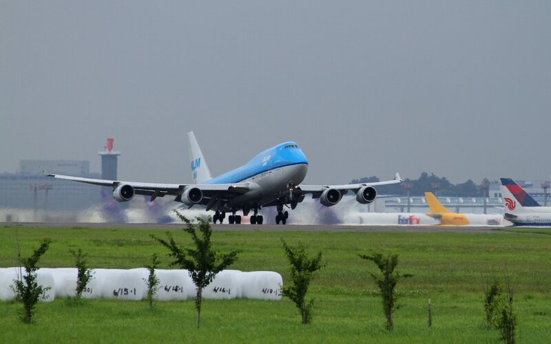 KLM Boeing 747 Landing — Blue, Overcast