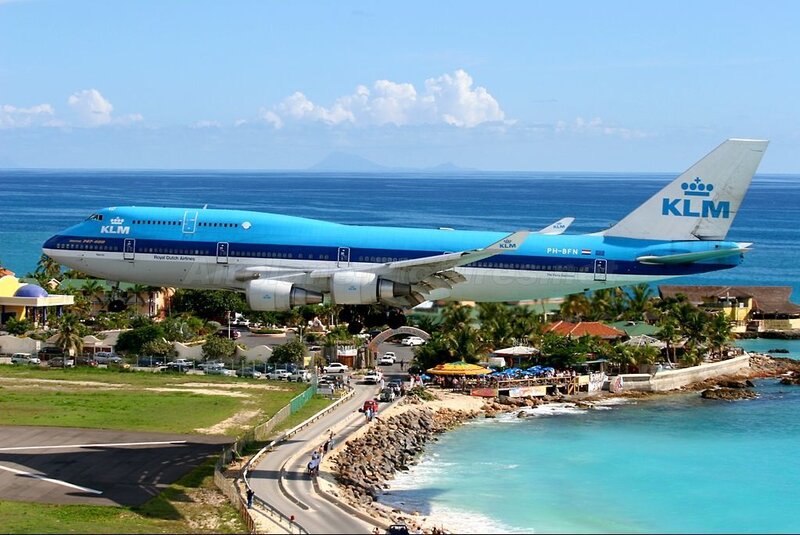 KLM Boeing 747 near beach