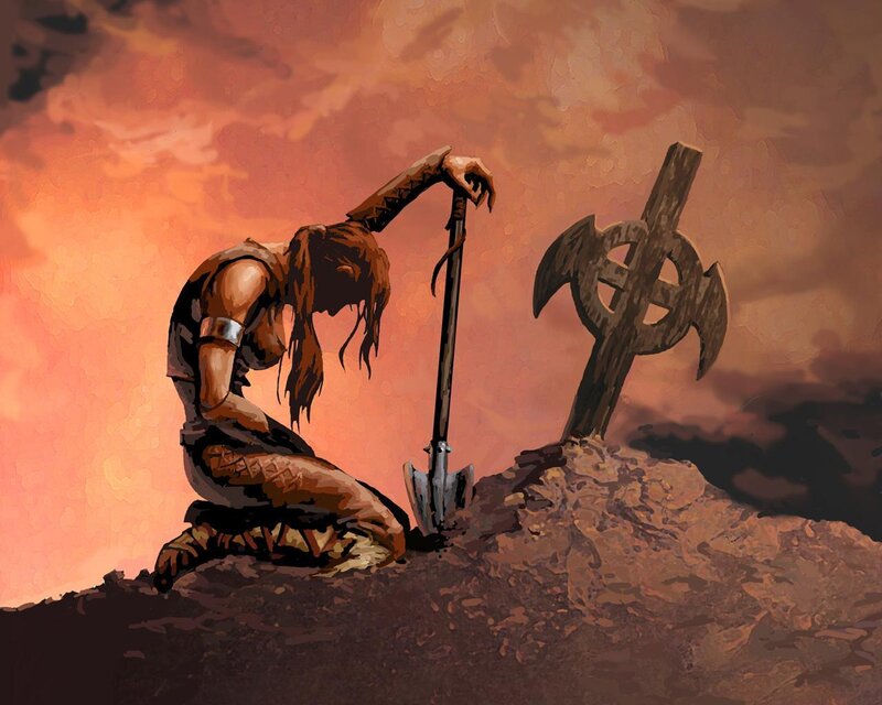 Kneeling Warrior at Grave