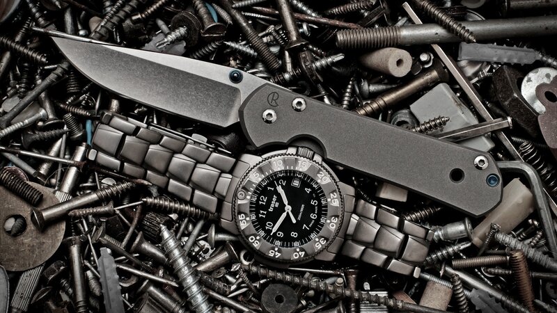 knife and watch on screws