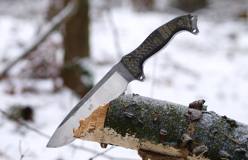 knife embedded in log