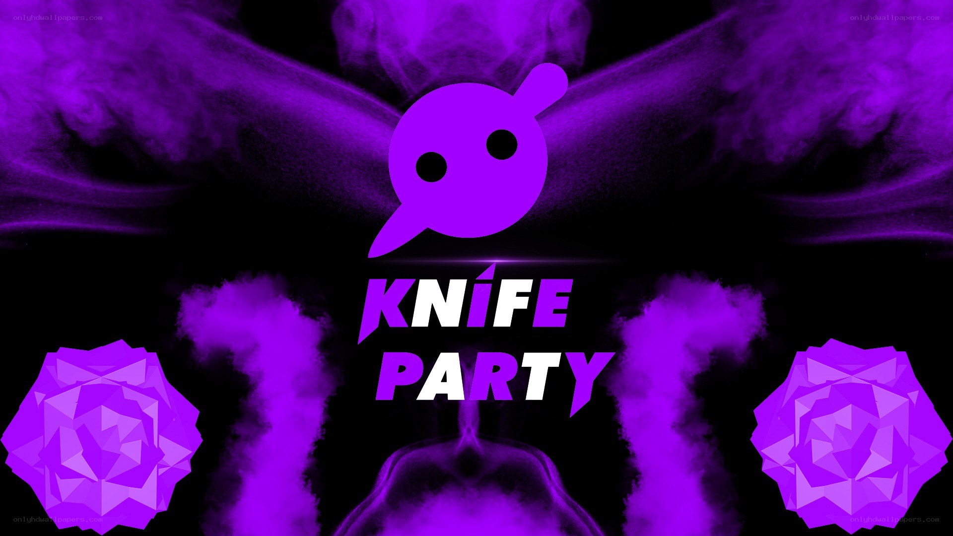 Knife Party logo with purple smoke