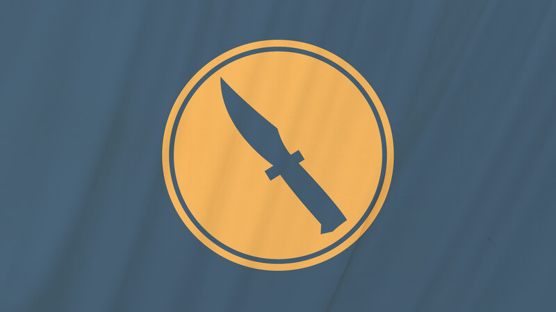 knife symbol on blue background