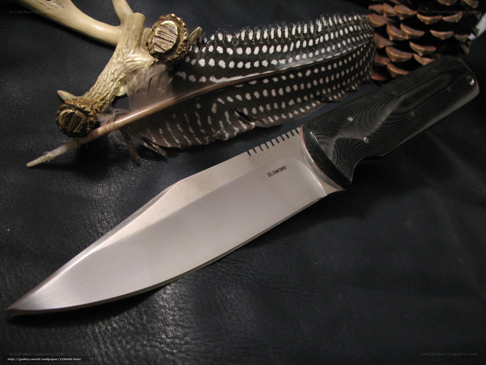knife with feather and antler