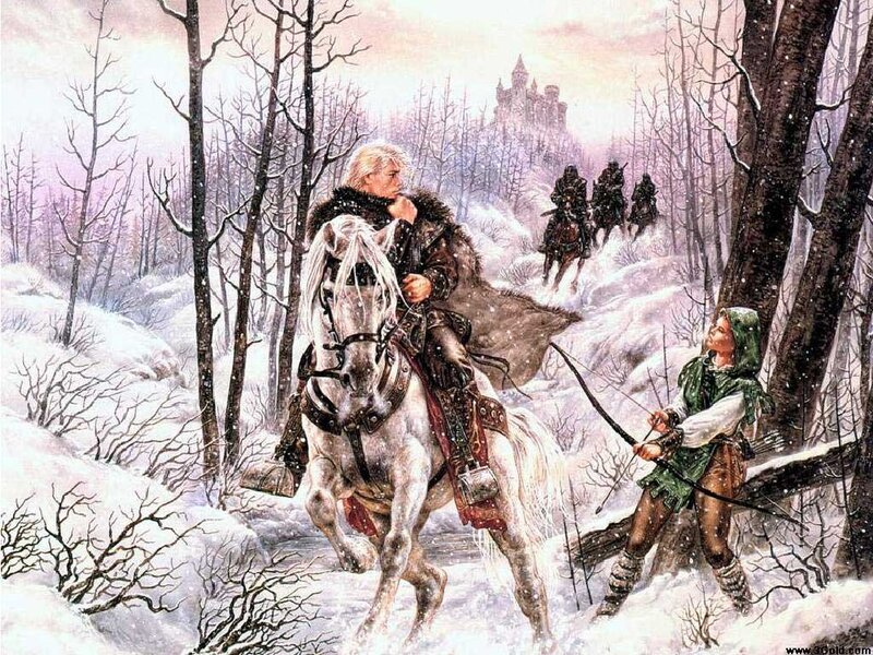 Knight and archer in snowy forest