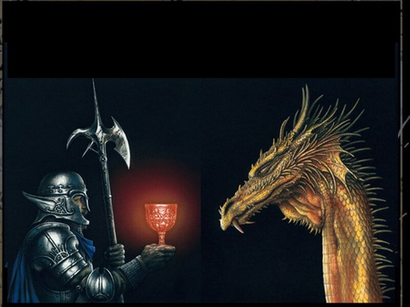 Knight and dragon confrontation